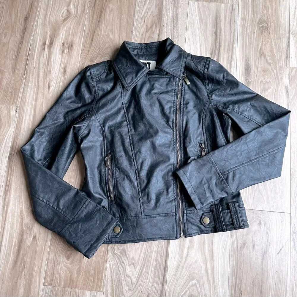 KUT FROM THE KLOTH | Black Soft Vegan Leather Moto Jacket Full Zipper | Medium